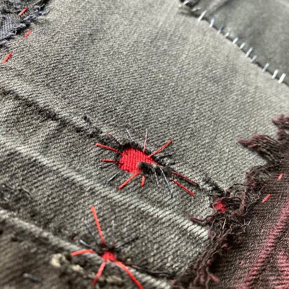 Acid Washed Black & Grey jeans with Metallic silver and CRIMSON Rose Tie Dye - Picture 11 of 17